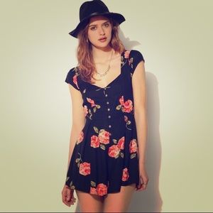 Blue lace up floral romper